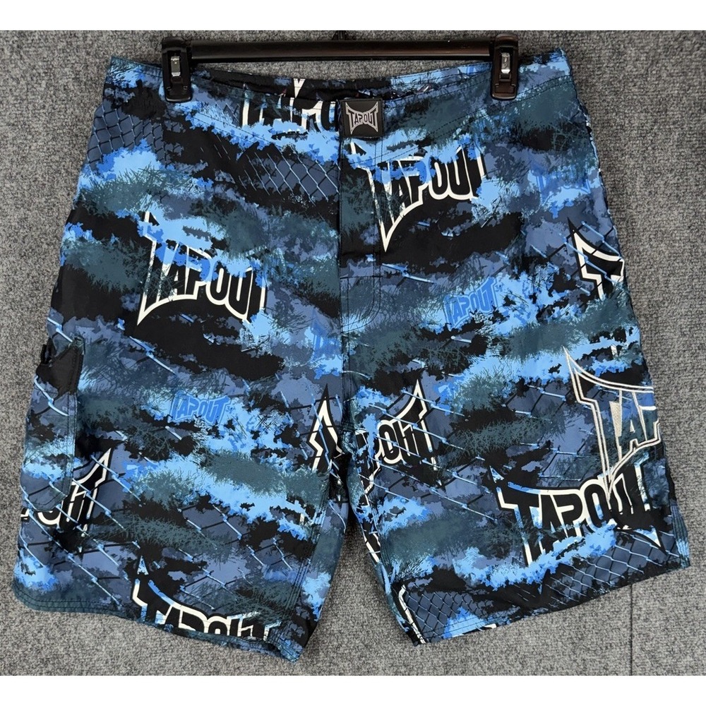 Y2K Tapout MMA Boardshorts AOP Graphic Print Mens 36 Embroidered Jiu Jitsu